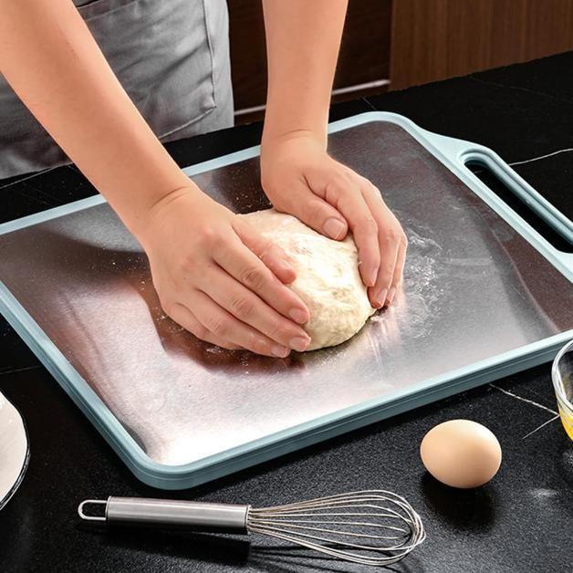 Dual Chopping Board for Kitchen - Natural Wheat Fiber + Stainless Steel - Large Anti-Slip
