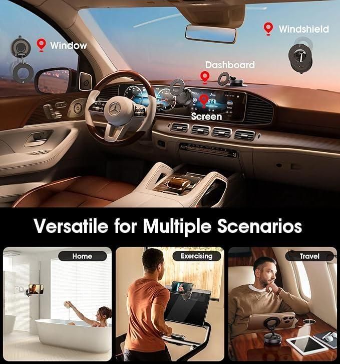 Magnetic Suction Phone Holder 360° (Extendable) - MagGrip Pro - For All Mobile Phones - Vacuum Suction Mount
