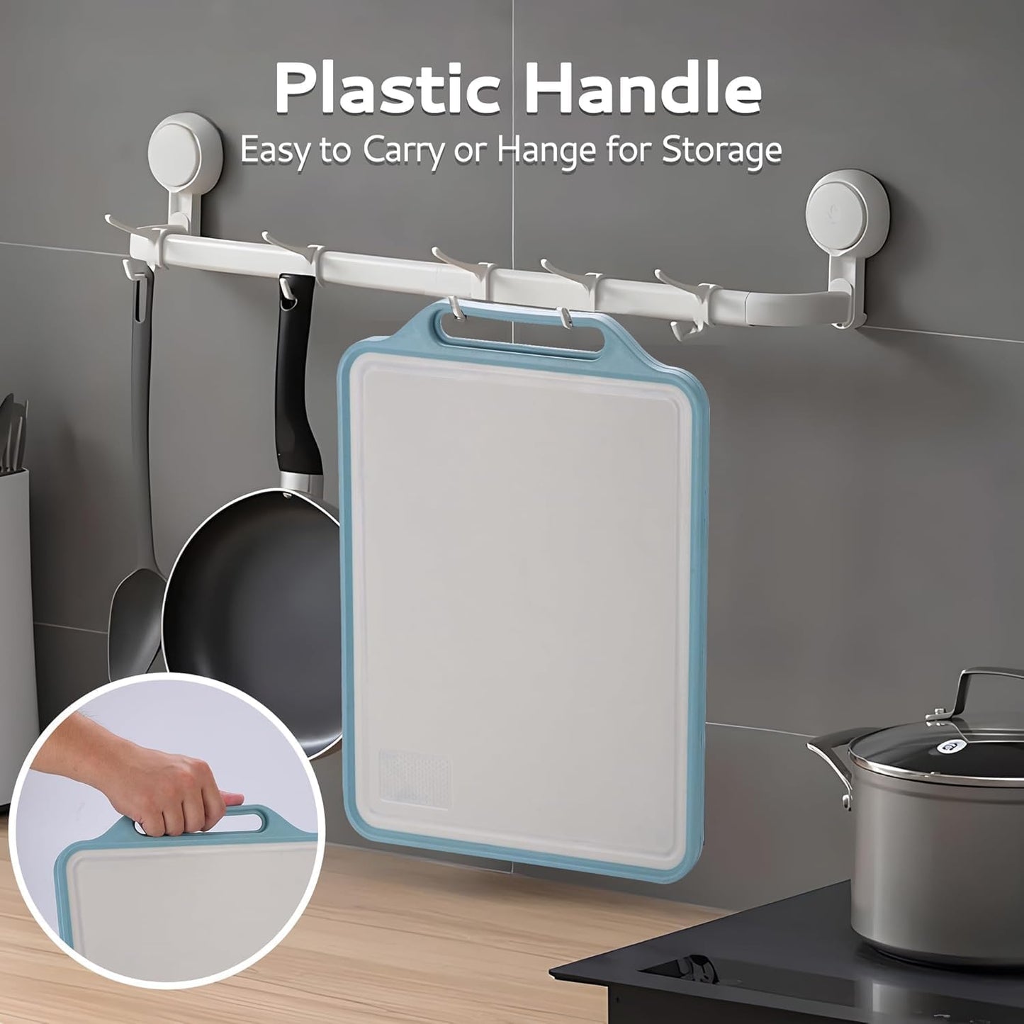 Dual Chopping Board for Kitchen - Natural Wheat Fiber + Stainless Steel - Large Anti-Slip