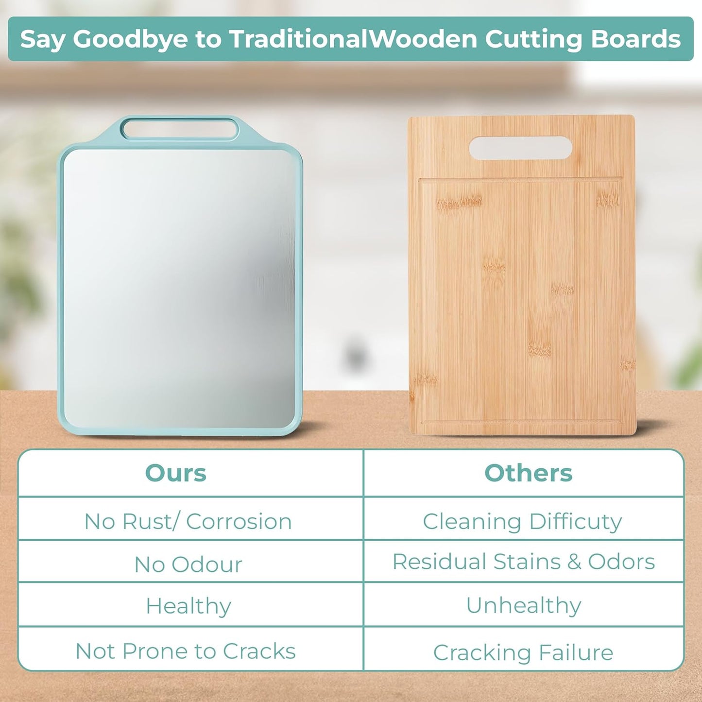 Dual Chopping Board for Kitchen - Natural Wheat Fiber + Stainless Steel - Large Anti-Slip