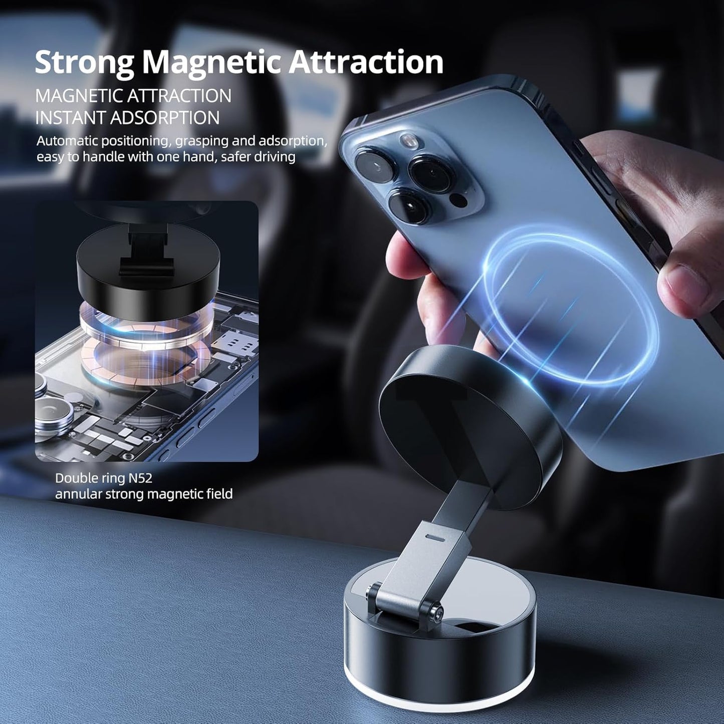 MagGrip Magnetic Phone Holder (Extendable) - Powerful Vacuum Suction - For All Mobile Phones
