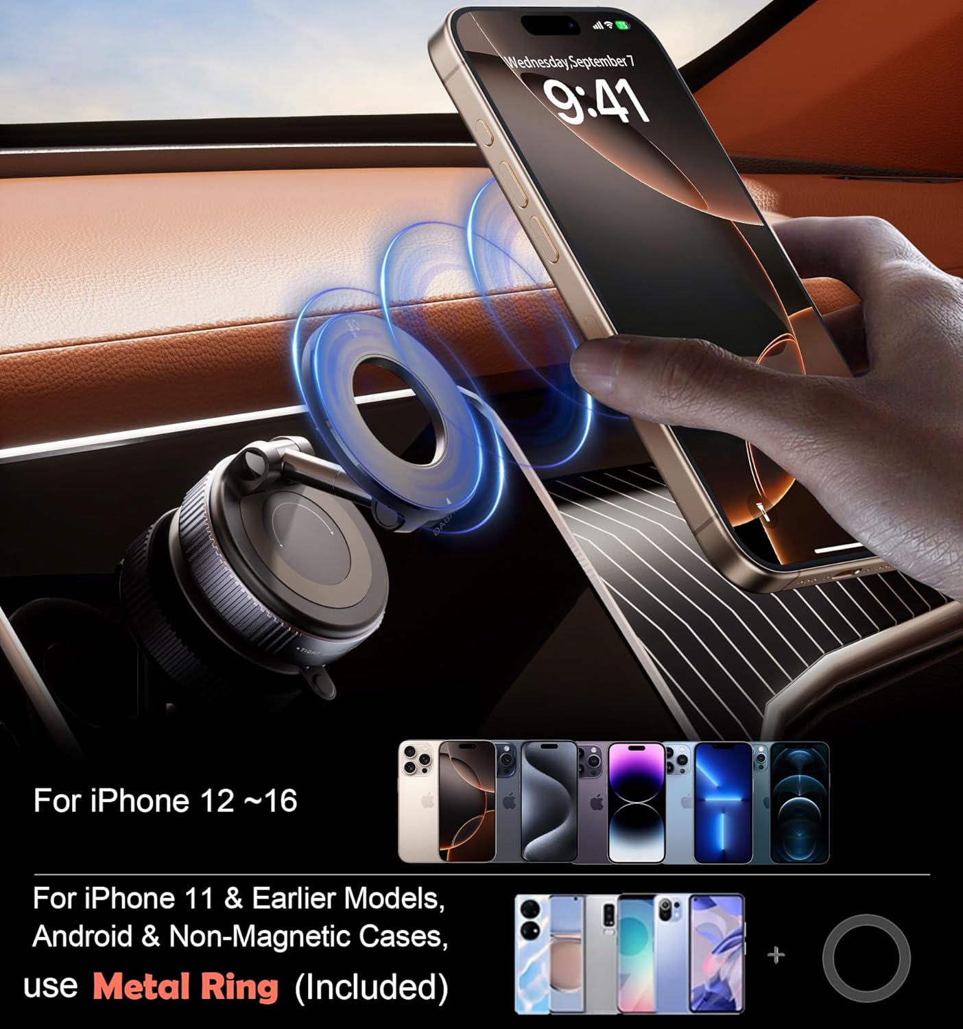 Magnetic Suction Phone Holder 360° (Extendable) - MagGrip Pro - For All Mobile Phones - Vacuum Suction Mount