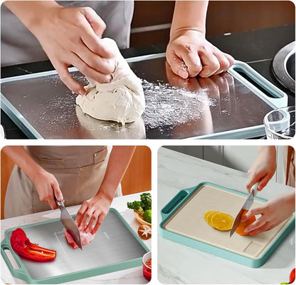 Dual Chopping Board for Kitchen - Natural Wheat Fiber + Stainless Steel - Large Anti-Slip