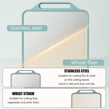Dual Chopping Board for Kitchen - Natural Wheat Fiber + Stainless Steel - Large Anti-Slip