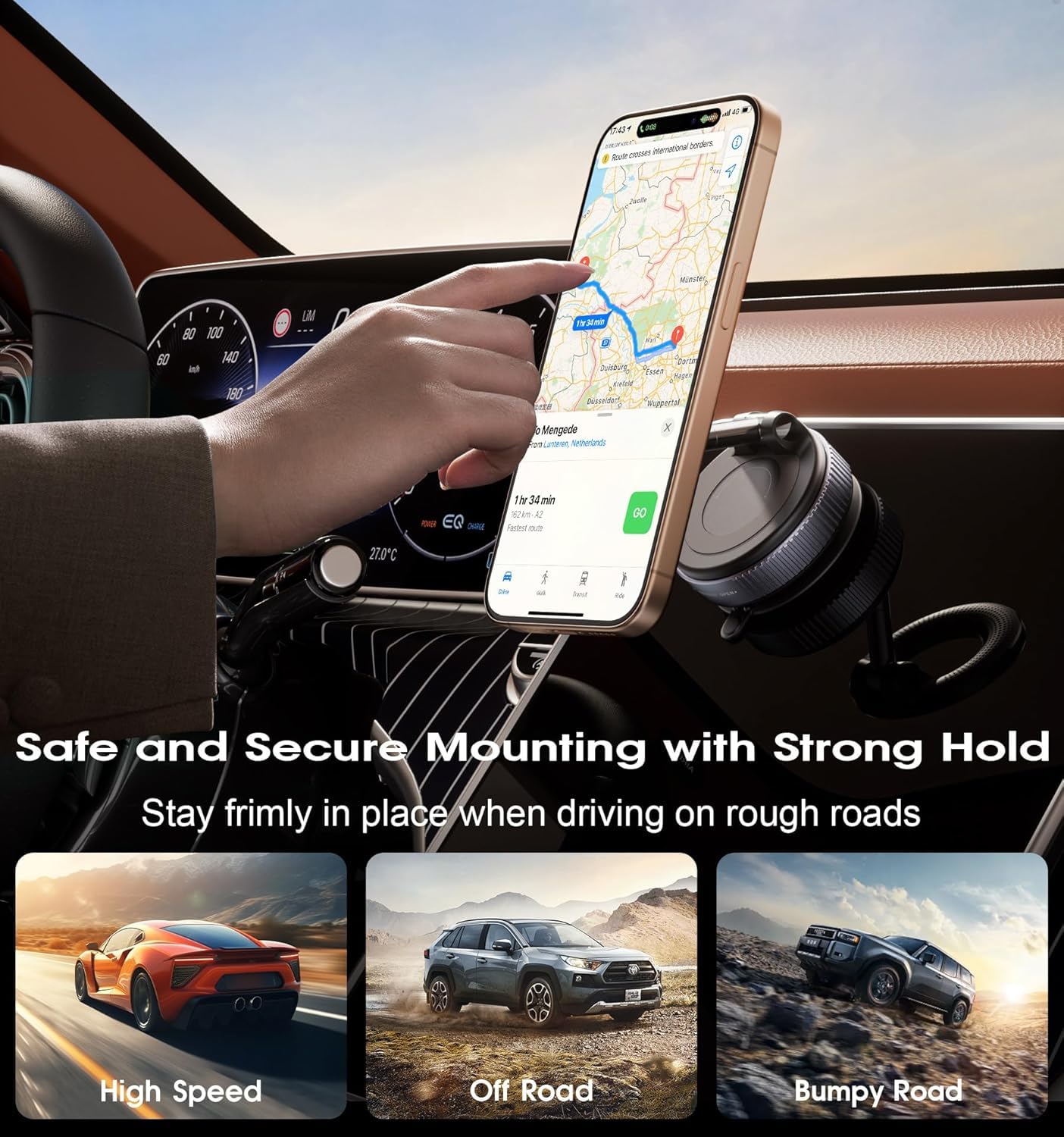 Magnetic Suction Phone Holder 360° (Extendable) - MagGrip Pro - For All Mobile Phones - Vacuum Suction Mount