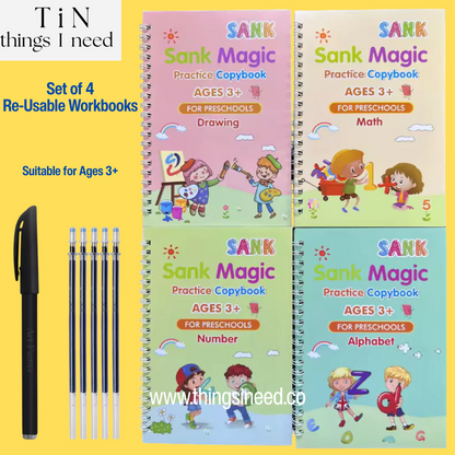 Magic CopyBook for Pre-School & Nursery - 4 Reusable Books